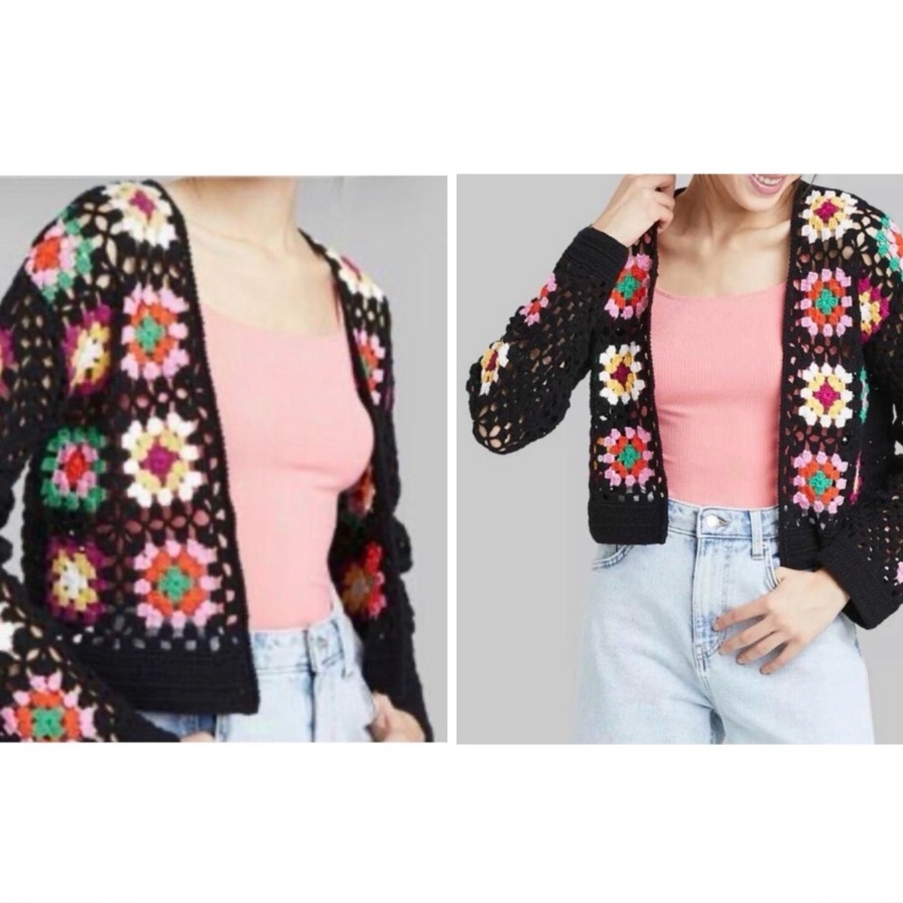 Granny Square Open Cardigan Crochet Sweater - Floral Sz. SM – Wild Fable 🖤✨ - Picture 5 of 13